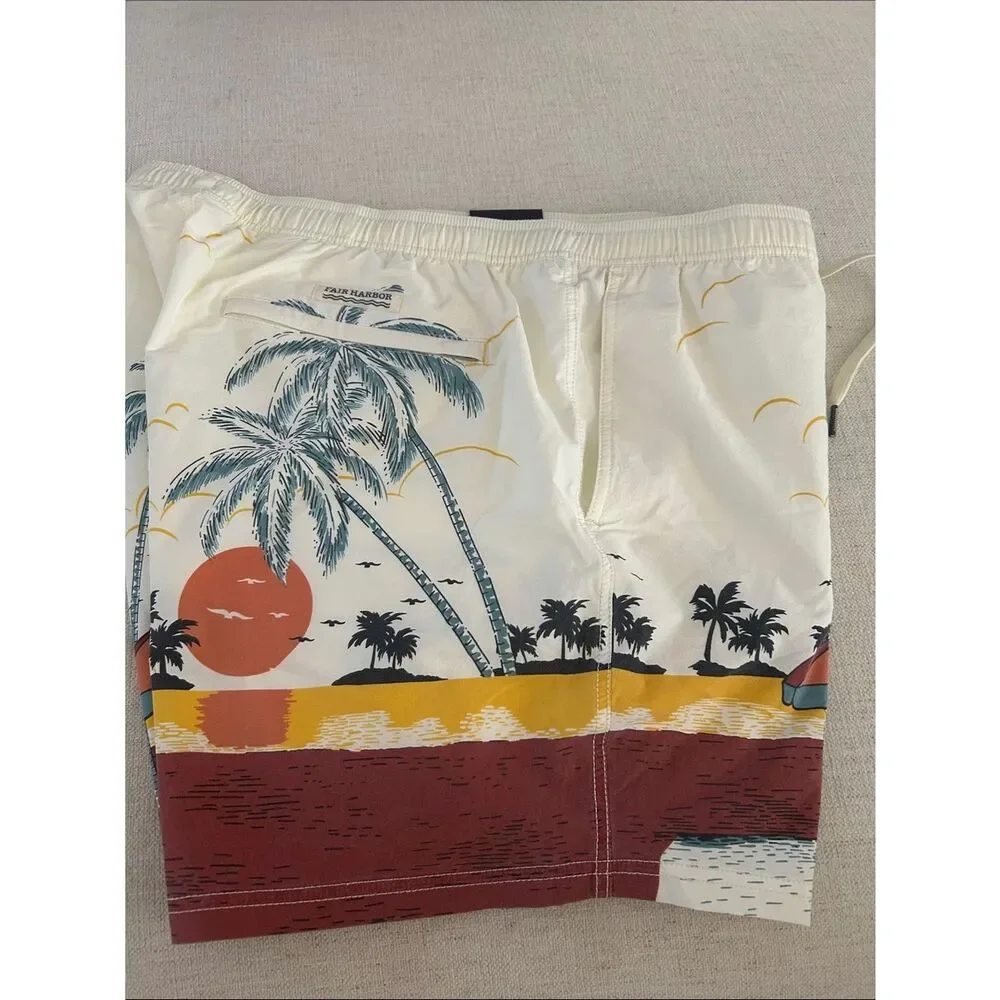 Fair Harbor The Bungalow 5” Swim Trunk in Beach Sunset, a size XXL, NWT